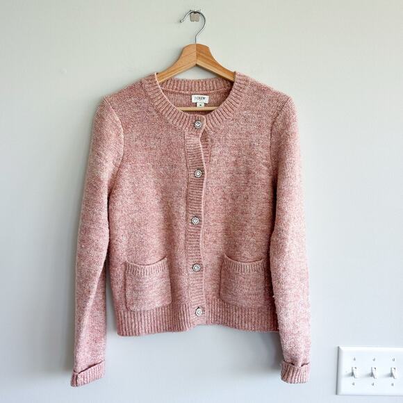 J. Crew Sweaters - J. Crew Shimmer Lady Button Front Crew Neck Knit Cardigan Rose Blush Metallic M